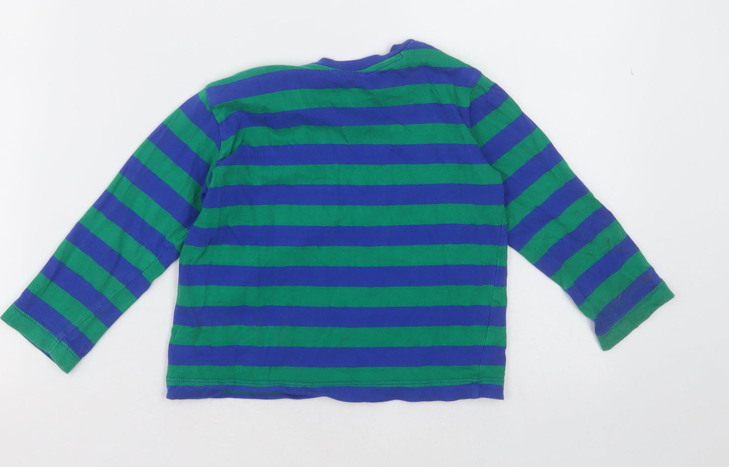 United Colours of Benetton Boys Green Striped Cotton Basic Casual Size 2-3 Years Crew Neck Pullover