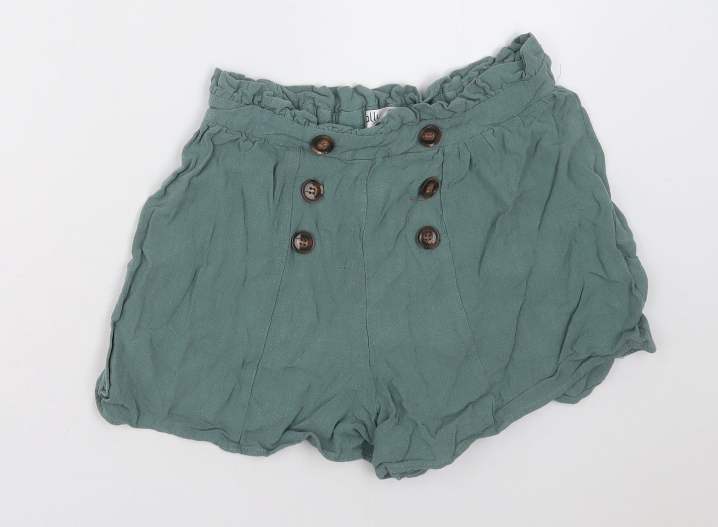 Ally Womens Green  Viscose Paperbag Shorts Size 8 L3 in Regular Button