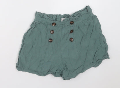 Ally Womens Green  Viscose Paperbag Shorts Size 8 L3 in Regular Button