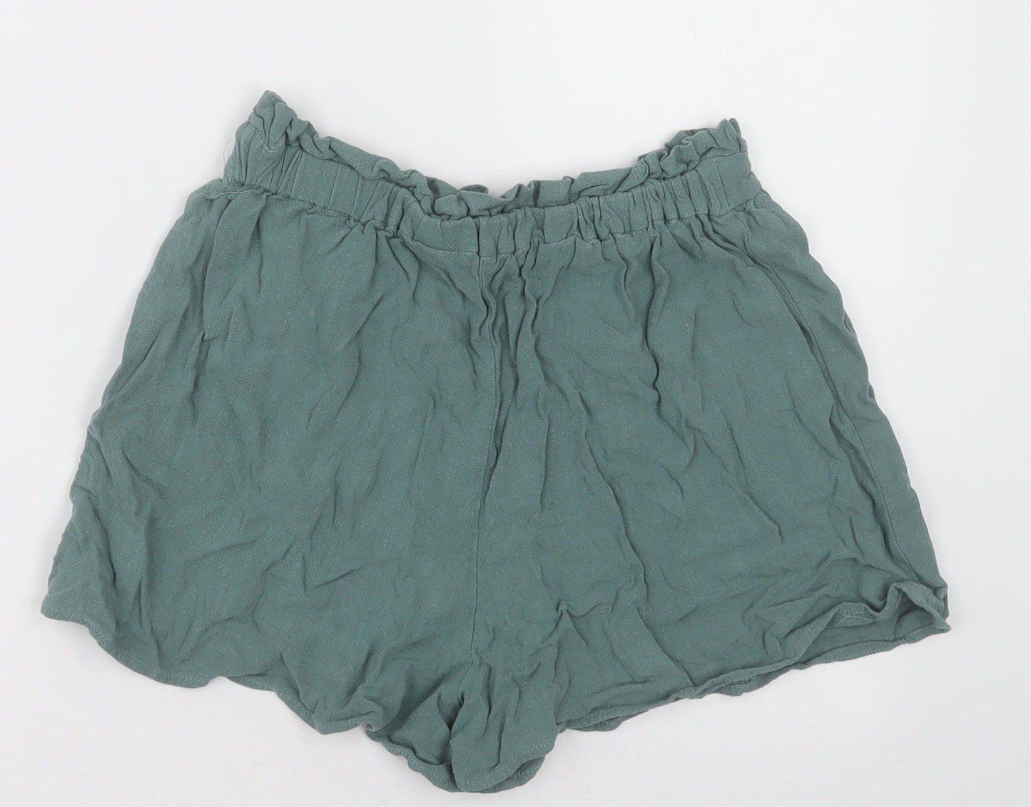 Ally Womens Green  Viscose Paperbag Shorts Size 8 L3 in Regular Button