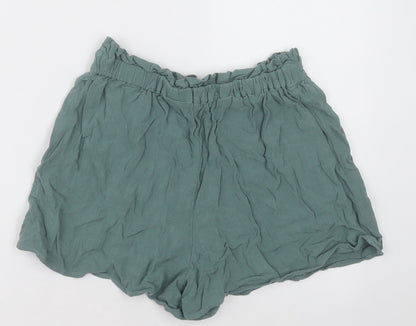 Ally Womens Green  Viscose Paperbag Shorts Size 8 L3 in Regular Button