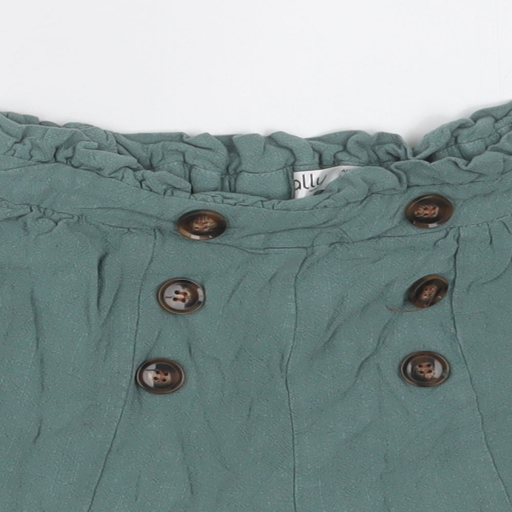 Ally Womens Green  Viscose Paperbag Shorts Size 8 L3 in Regular Button