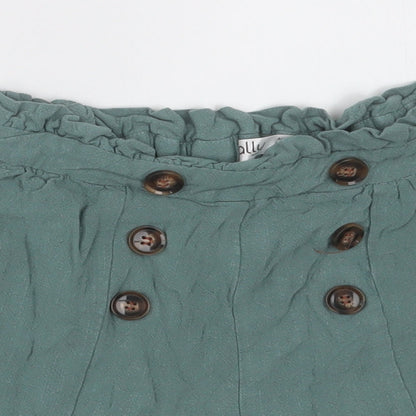 Ally Womens Green  Viscose Paperbag Shorts Size 8 L3 in Regular Button
