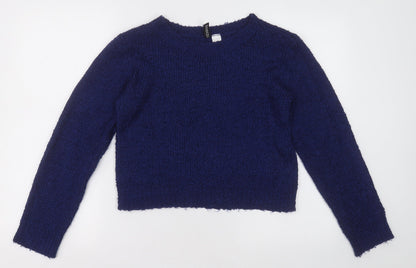 h& Womens Blue Crew Neck  Acrylic Pullover Jumper Size S