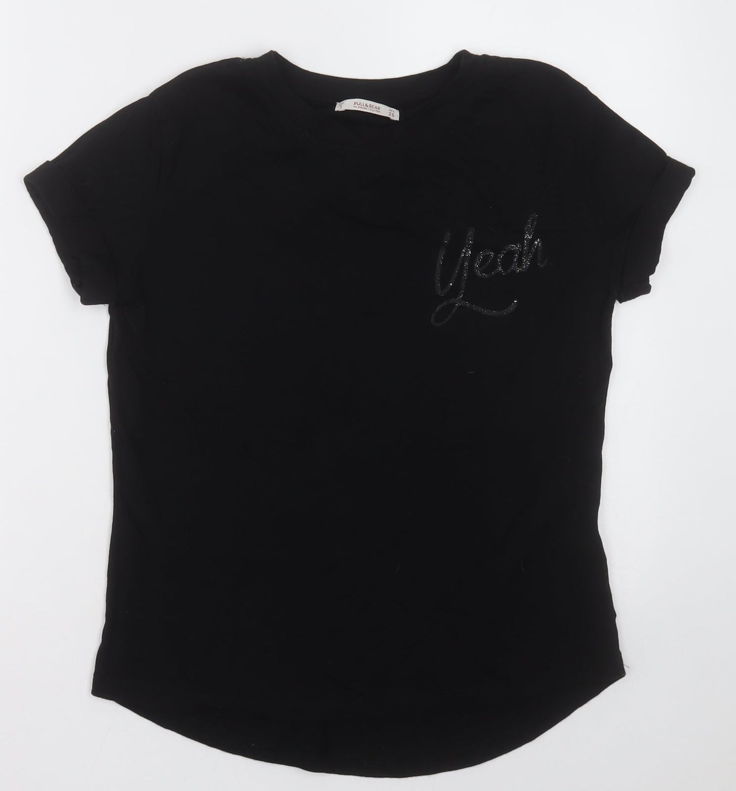 Womens UK Size S Pull&Bear Black Basic T-Shirt