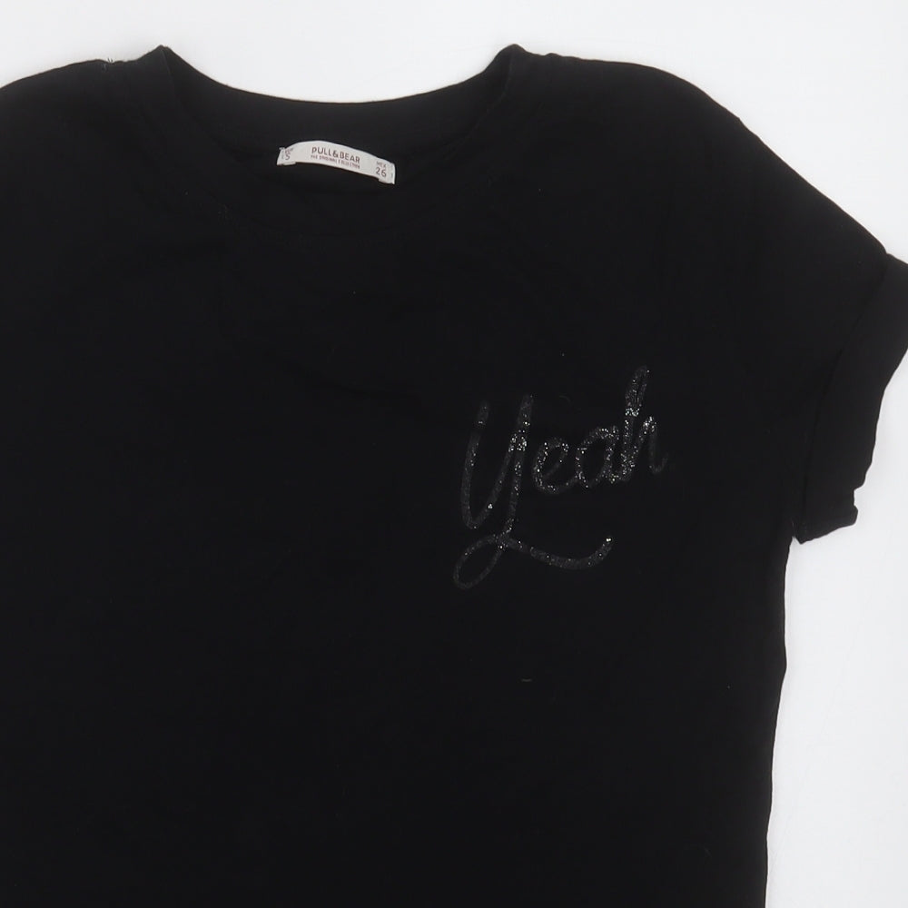 Womens UK Size S Pull&Bear Black Basic T-Shirt