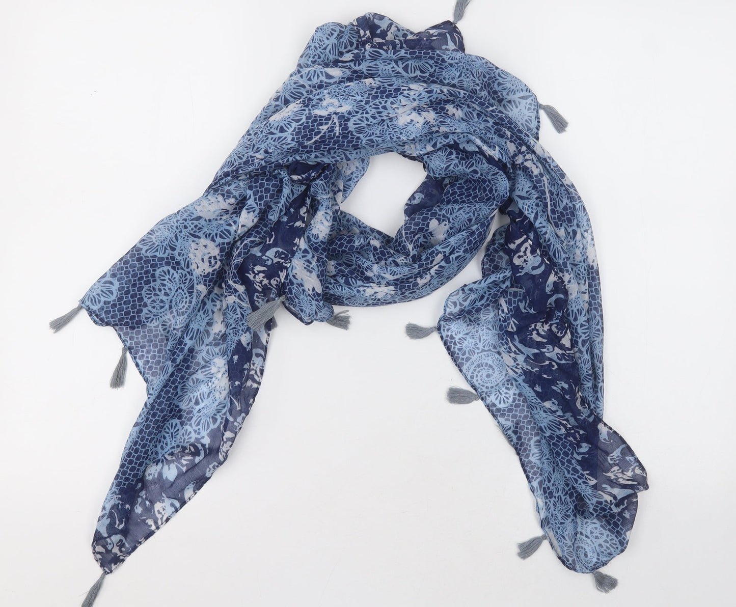 prewon Womens Blue Geometric Polyester  Scarf    - Thin material