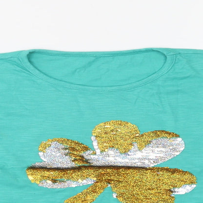 Dunnes Stores Girls Green  Cotton Basic Blouse Size 9 Years Crew Neck  - Lucky
