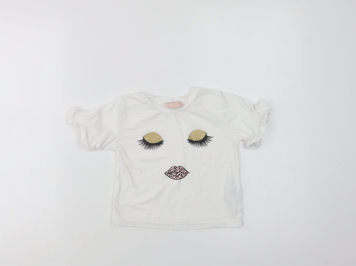 Lipsy London Girls White  Cotton Basic T-Shirt Size 2-3 Years Crew Neck