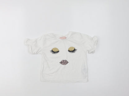 Lipsy London Girls White  Cotton Basic T-Shirt Size 2-3 Years Crew Neck