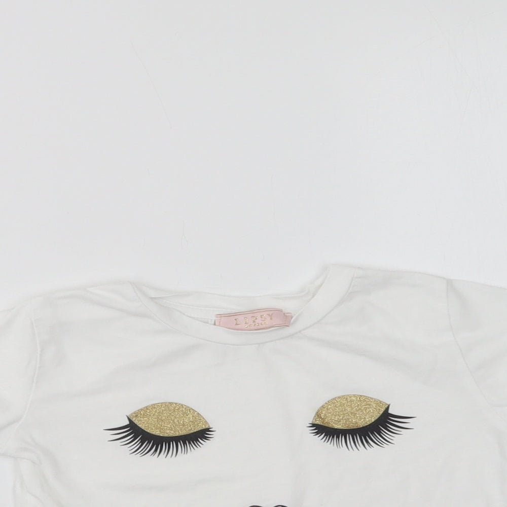 Lipsy London Girls White  Cotton Basic T-Shirt Size 2-3 Years Crew Neck