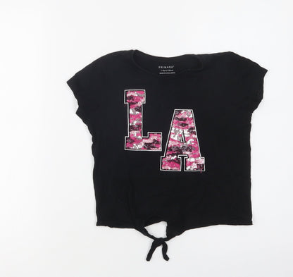 Primark Girls Black  Cotton Cropped T-Shirt Size 7-8 Years Crew Neck  - L.A.