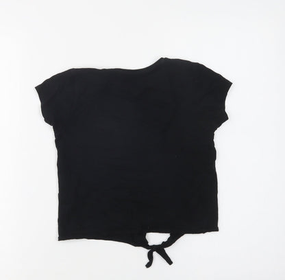 Primark Girls Black  Cotton Cropped T-Shirt Size 7-8 Years Crew Neck  - L.A.