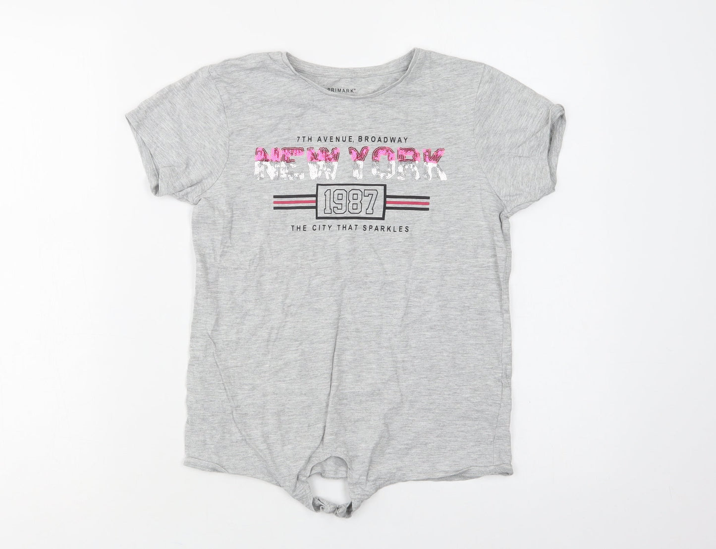 Primark Girls Grey  Cotton Basic T-Shirt Size 10-11 Years Crew Neck  - New York