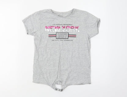 Primark Girls Grey  Cotton Basic T-Shirt Size 10-11 Years Crew Neck  - New York