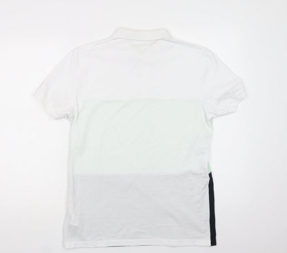 Primark Mens White Colourblock Cotton  Polo Size S Collared Button