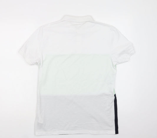 Primark Mens White Colourblock Cotton  Polo Size S Collared Button