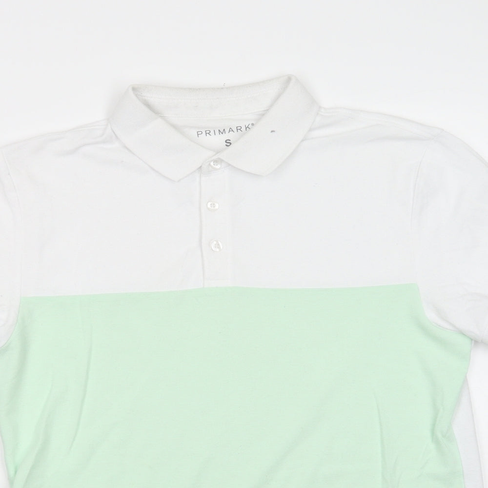Primark Mens White Colourblock Cotton  Polo Size S Collared Button