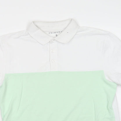Primark Mens White Colourblock Cotton  Polo Size S Collared Button