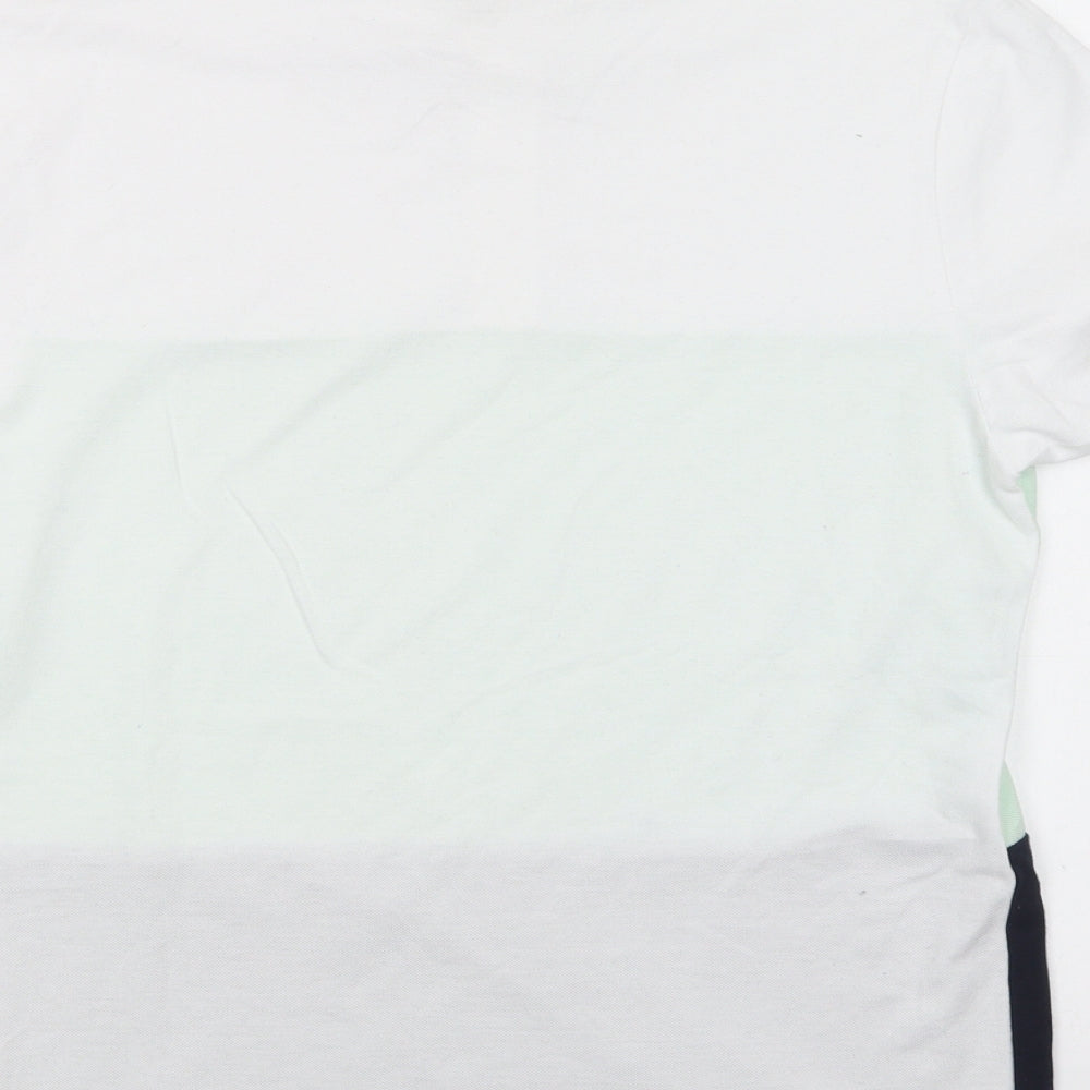 Primark Mens White Colourblock Cotton  Polo Size S Collared Button