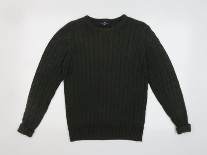 Blue Harbour Mens Green Round Neck  Cotton Pullover Jumper Size S