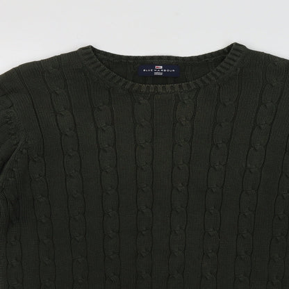 Blue Harbour Mens Green Round Neck  Cotton Pullover Jumper Size S