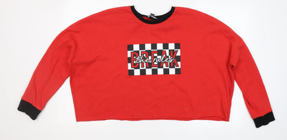 Primark Womens Red Round Neck  Cotton Pullover Jumper Size L   - Break the Rules