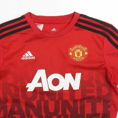 adidas Boys Red  Polyester Basic T-Shirt Size 11-12 Years Crew Neck Pullover - Manchester United