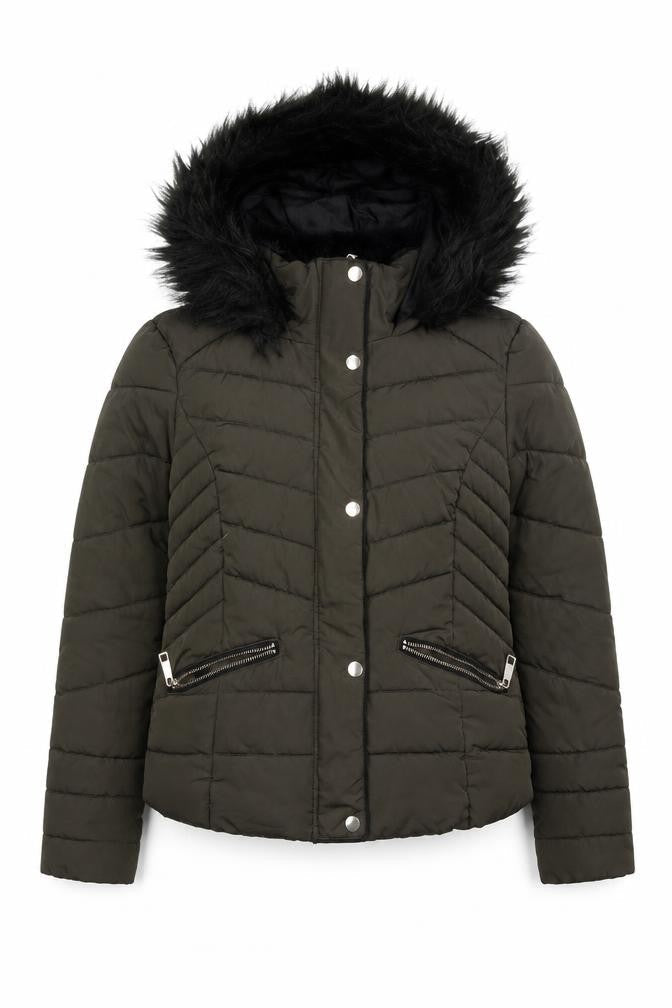 Womens UK Size 4 Primark Green Quilted Coat
