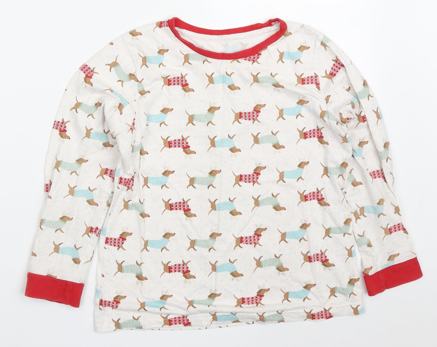 Matalan Girls Multicoloured Solid Cotton Top Pyjama Top Size 10 Years  Pullover - Sausage Dog