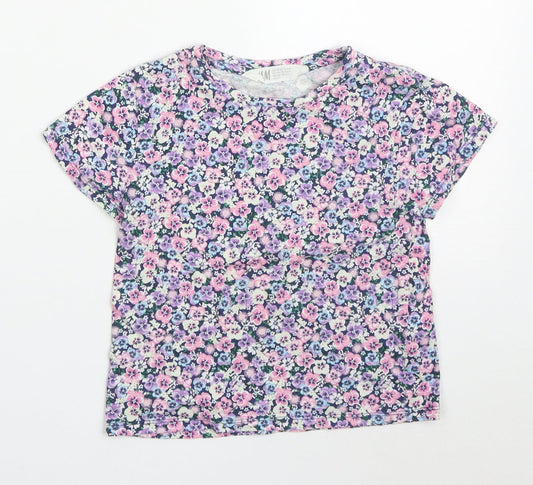 H&M Girls Multicoloured Floral Cotton Basic T-Shirt Size 2-3 Years Crew Neck Pullover