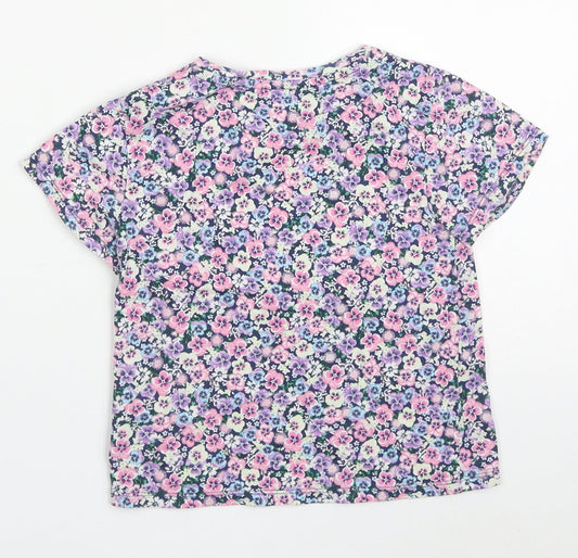 H&M Girls Multicoloured Floral Cotton Basic T-Shirt Size 2-3 Years Crew Neck Pullover
