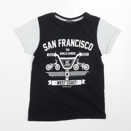 George Boys Black  Cotton Basic T-Shirt Size 6-7 Years Crew Neck Pullover - San Francisco