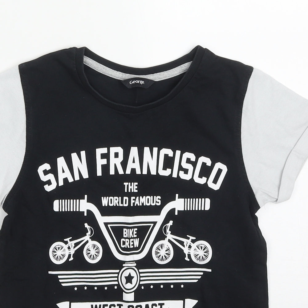 George Boys Black  Cotton Basic T-Shirt Size 6-7 Years Crew Neck Pullover - San Francisco