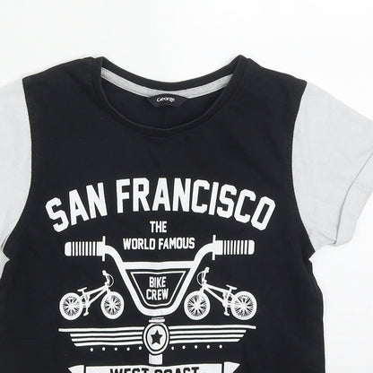 George Boys Black  Cotton Basic T-Shirt Size 6-7 Years Crew Neck Pullover - San Francisco
