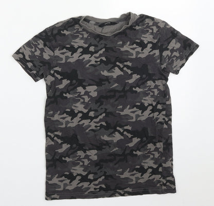 George Boys Grey Camouflage Cotton Basic T-Shirt Size 8-9 Years Crew Neck Pullover