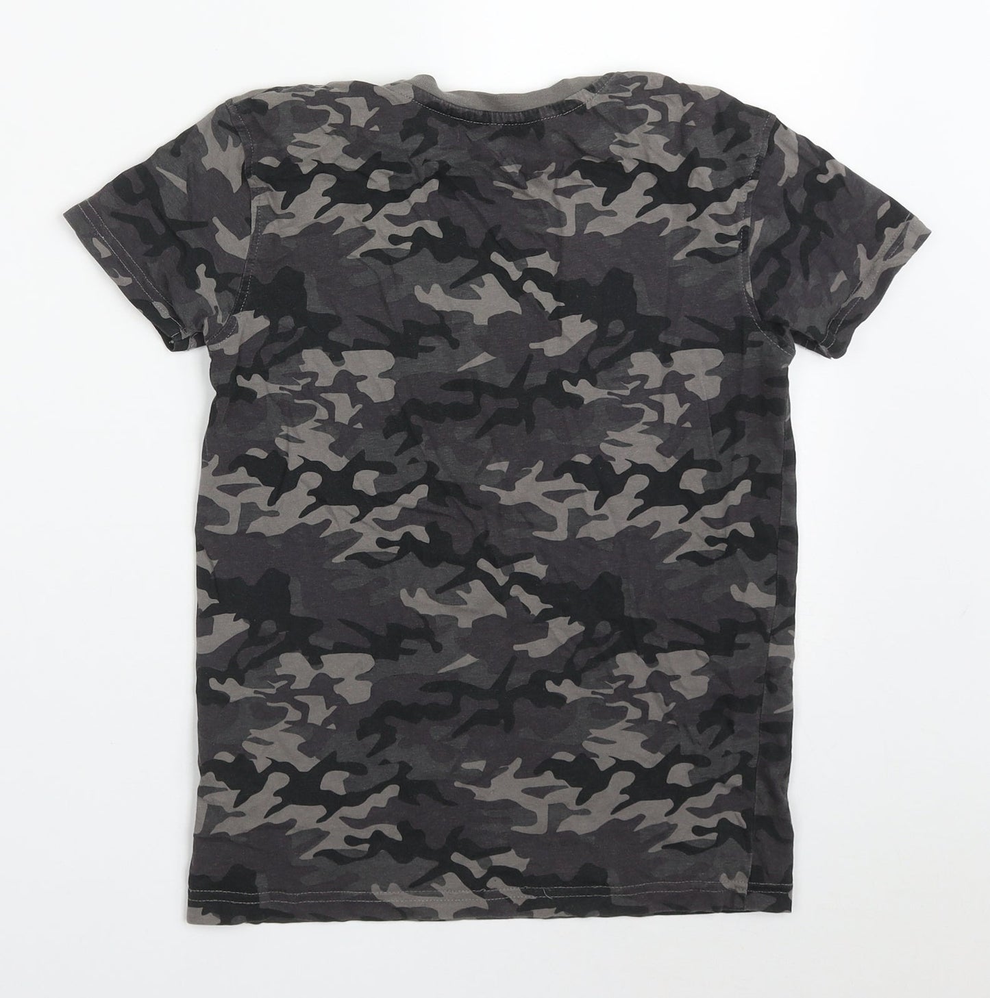 George Boys Grey Camouflage Cotton Basic T-Shirt Size 8-9 Years Crew Neck Pullover