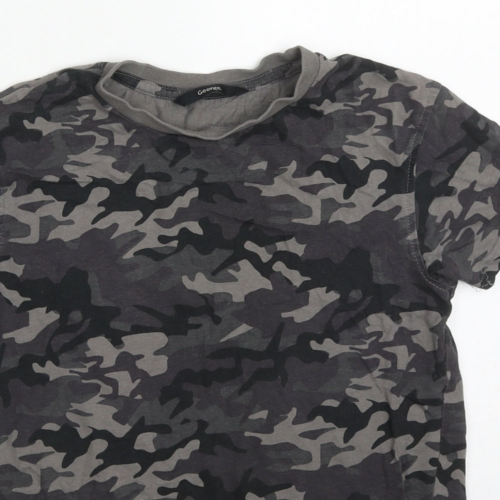 George Boys Grey Camouflage Cotton Basic T-Shirt Size 8-9 Years Crew Neck Pullover