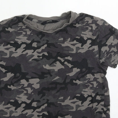 George Boys Grey Camouflage Cotton Basic T-Shirt Size 8-9 Years Crew Neck Pullover