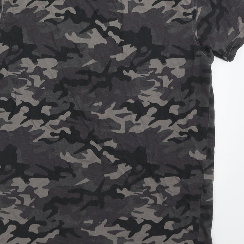 George Boys Grey Camouflage Cotton Basic T-Shirt Size 8-9 Years Crew Neck Pullover