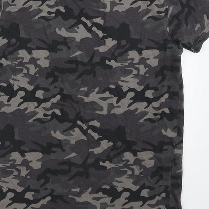 George Boys Grey Camouflage Cotton Basic T-Shirt Size 8-9 Years Crew Neck Pullover