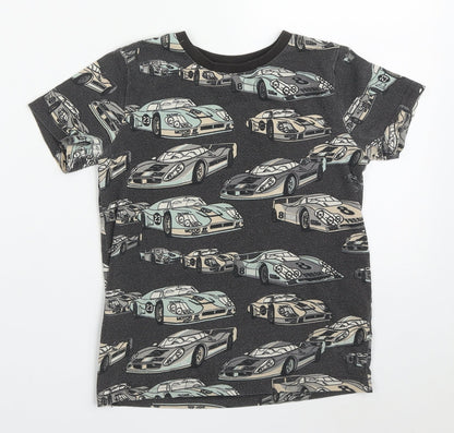 TU Boys Grey  Cotton Basic T-Shirt Size 8 Years Crew Neck Pullover - Cars