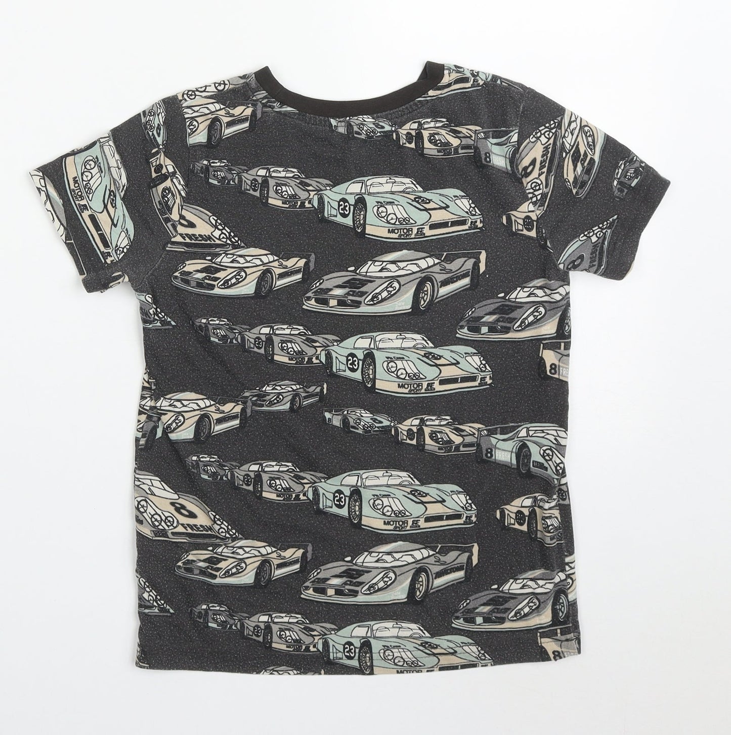 TU Boys Grey  Cotton Basic T-Shirt Size 8 Years Crew Neck Pullover - Cars
