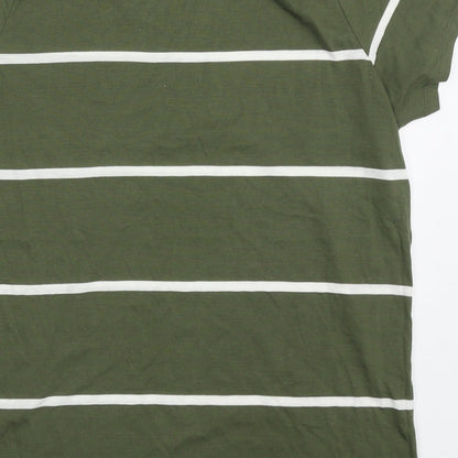 F&F Womens Green Striped Polyester Basic T-Shirt Size 14 V-Neck