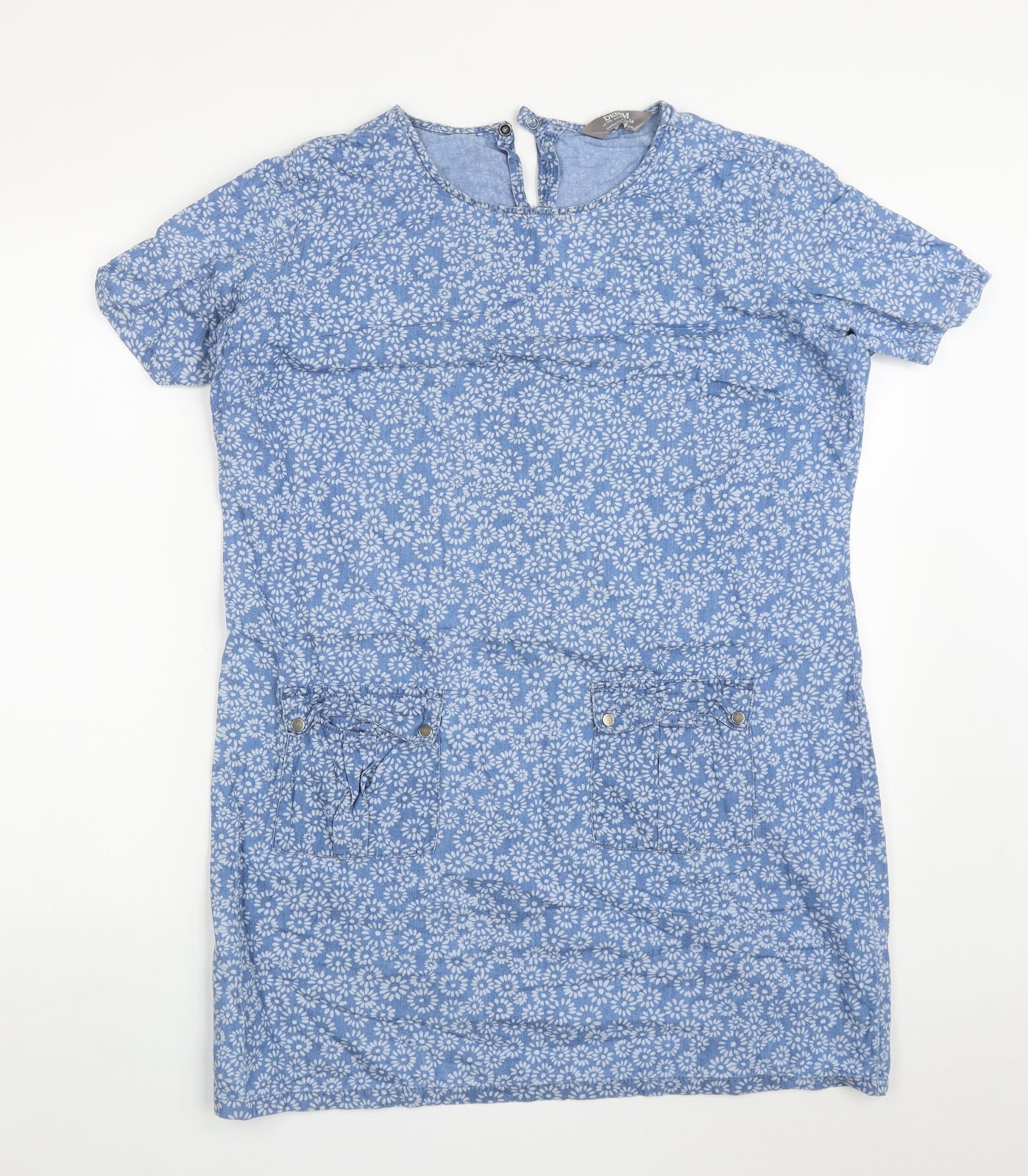 Dorothy Perkins Womens Blue Floral Cotton T-Shirt Dress  Size 14  Round Neck Pullover