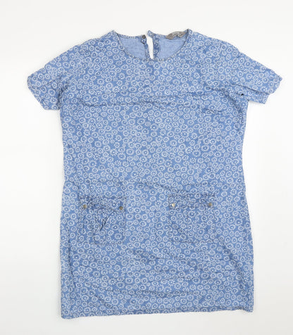 Dorothy Perkins Womens Blue Floral Cotton T-Shirt Dress  Size 14  Round Neck Pullover