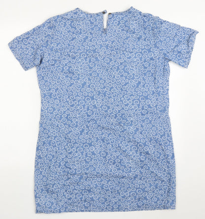 Dorothy Perkins Womens Blue Floral Cotton T-Shirt Dress  Size 14  Round Neck Pullover