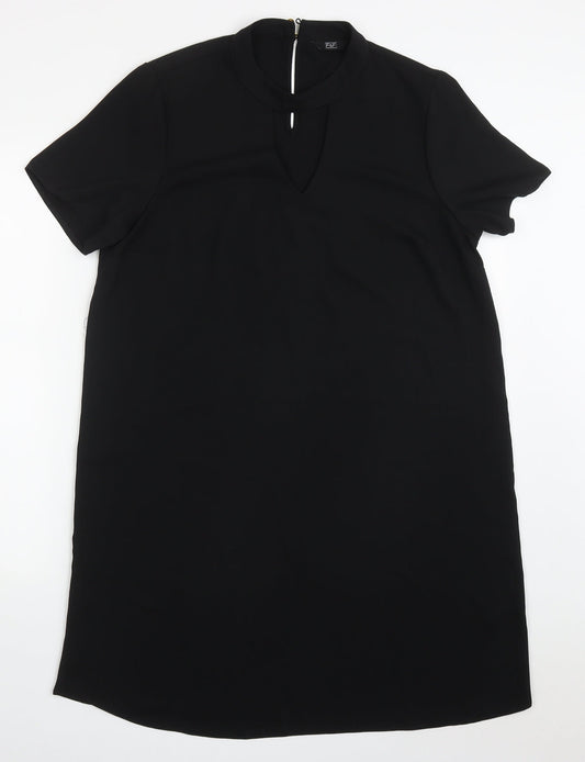F&F Womens Black  Polyester Shift  Size 14  Round Neck Button