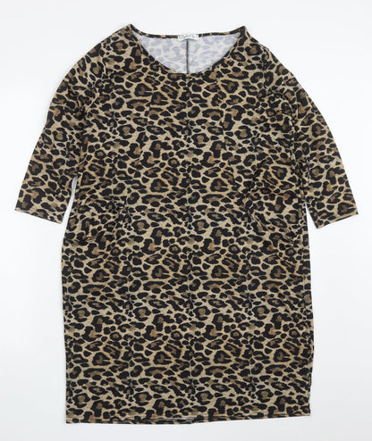 Styled By Womens Brown Animal Print Polyester T-Shirt Dress  Size M  Round Neck Pullover