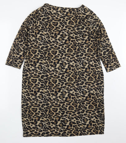 Styled By Womens Brown Animal Print Polyester T-Shirt Dress  Size M  Round Neck Pullover